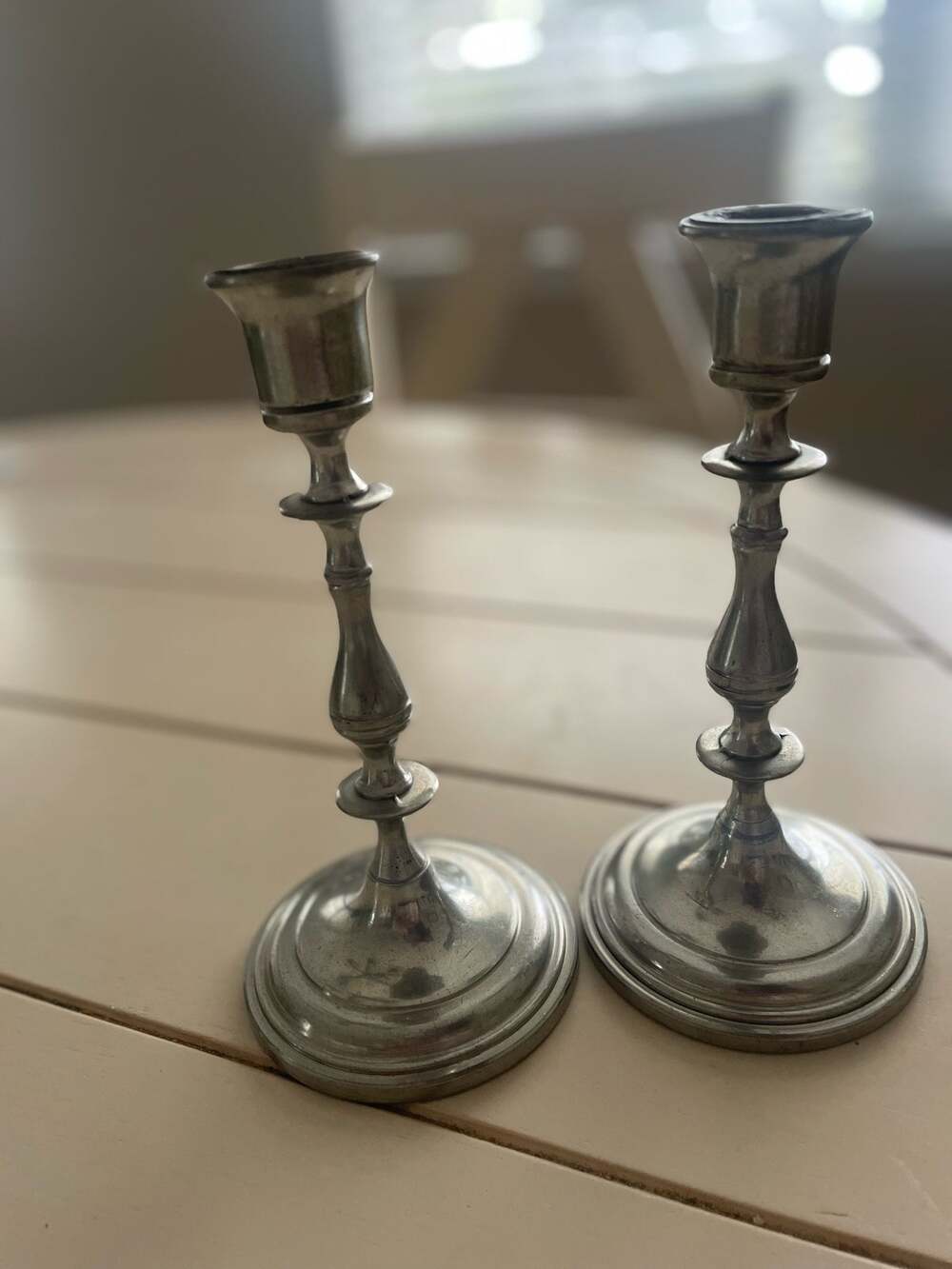Boardman 257 Pewter Candleholders: 3.5" x 7.5, Colonial Style/Brand. A05